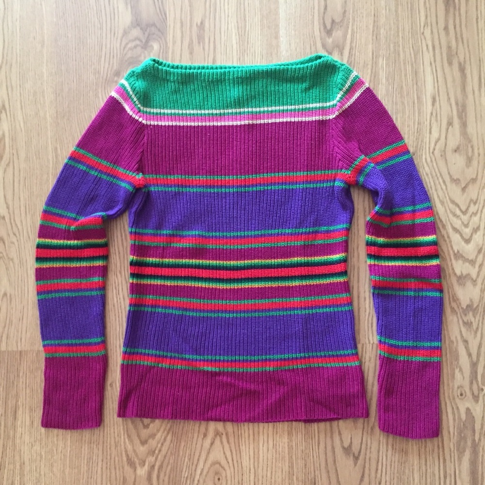 Ralph Lauren Striped Crewneck Sweater in Purple, Pink, Green